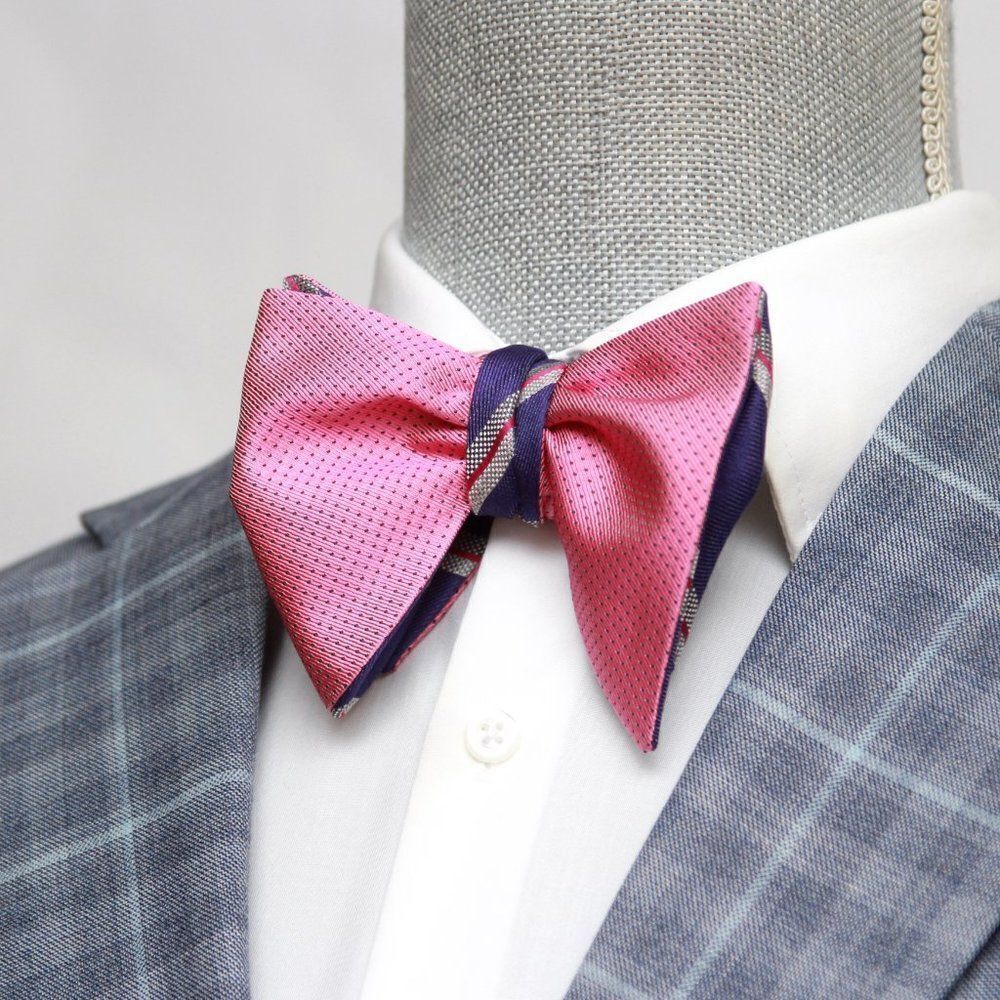 Men's Self-tied Bow Tie 100%Silk Big Butterfly Purple Pink Reversible S6…